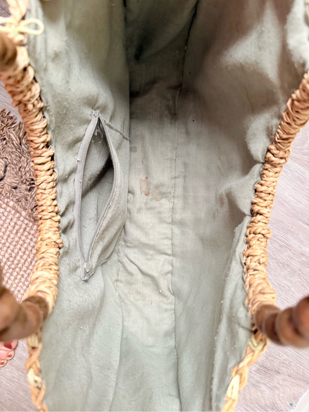 Large Handwoven Straw Tote | Wooden Bead Handles | Boho Beach Bag - Picture 3 of 5